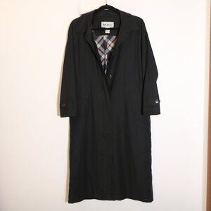 LL Bean Vintage Women Black Trench Duster Coat Small Petite Long Neutral Classic